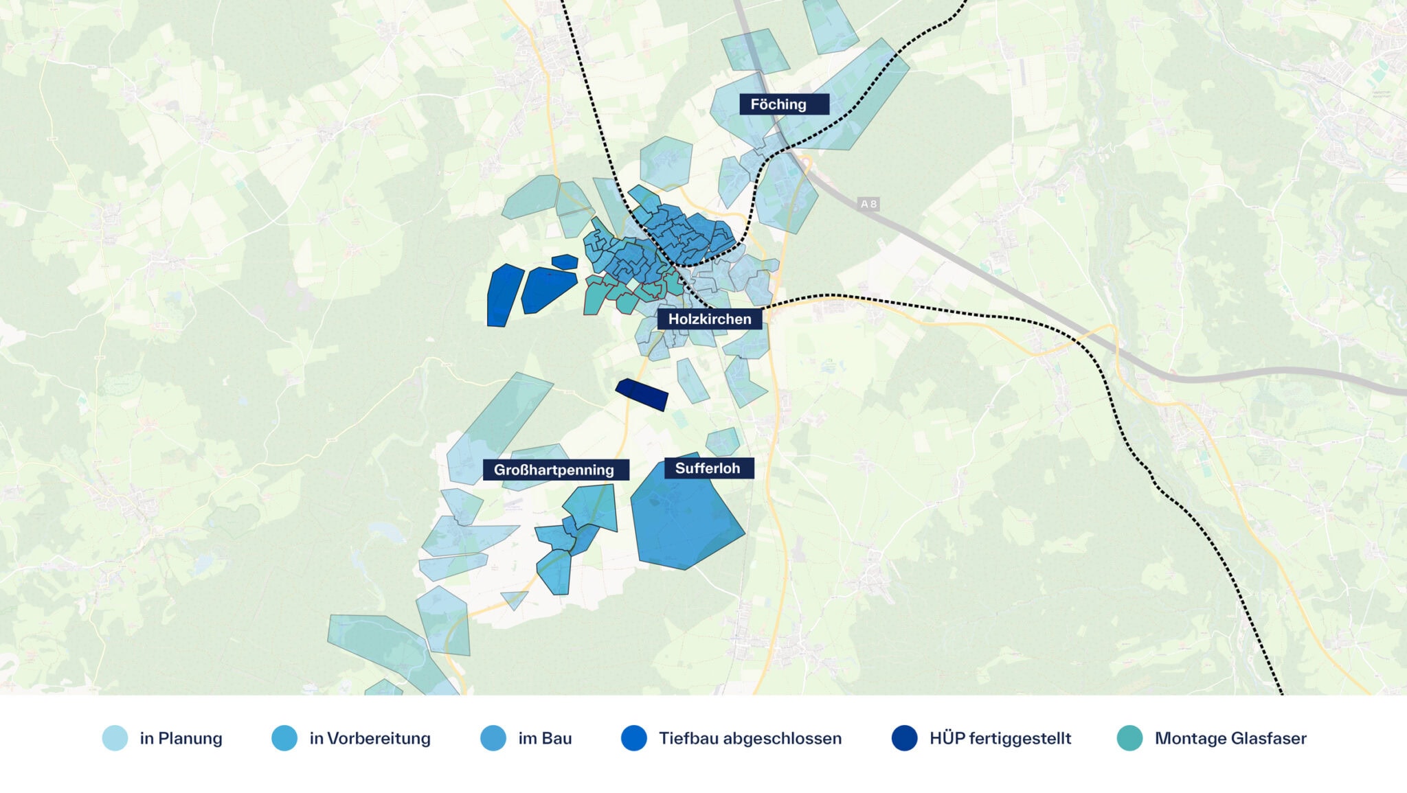 Glasfaserausbau Holzkirchen Übersichtskarte mit dem Stand vom 1.Juli 2025